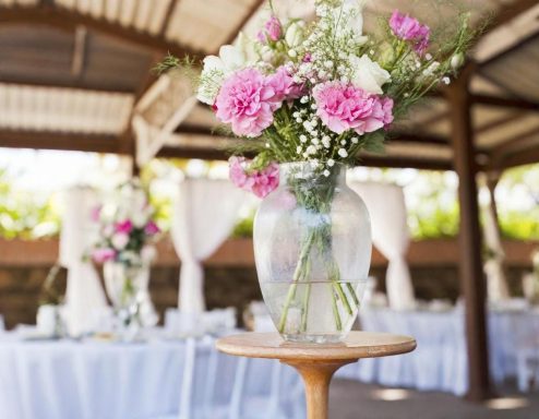 Flowers at Caribbean beach destination wedding and honeymoon at an all-inclusive resort